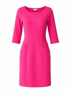 Boden Vibrant Pink Textured Shift Dress 3/4 Sleeve Preppy Chic Work Size US 2P